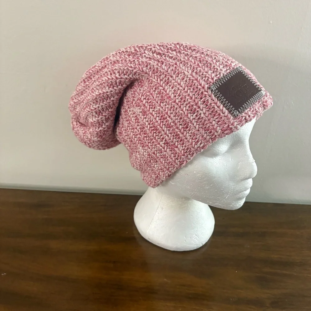 Love Your Melon Pink and White Knit Beanie Hat Winter
